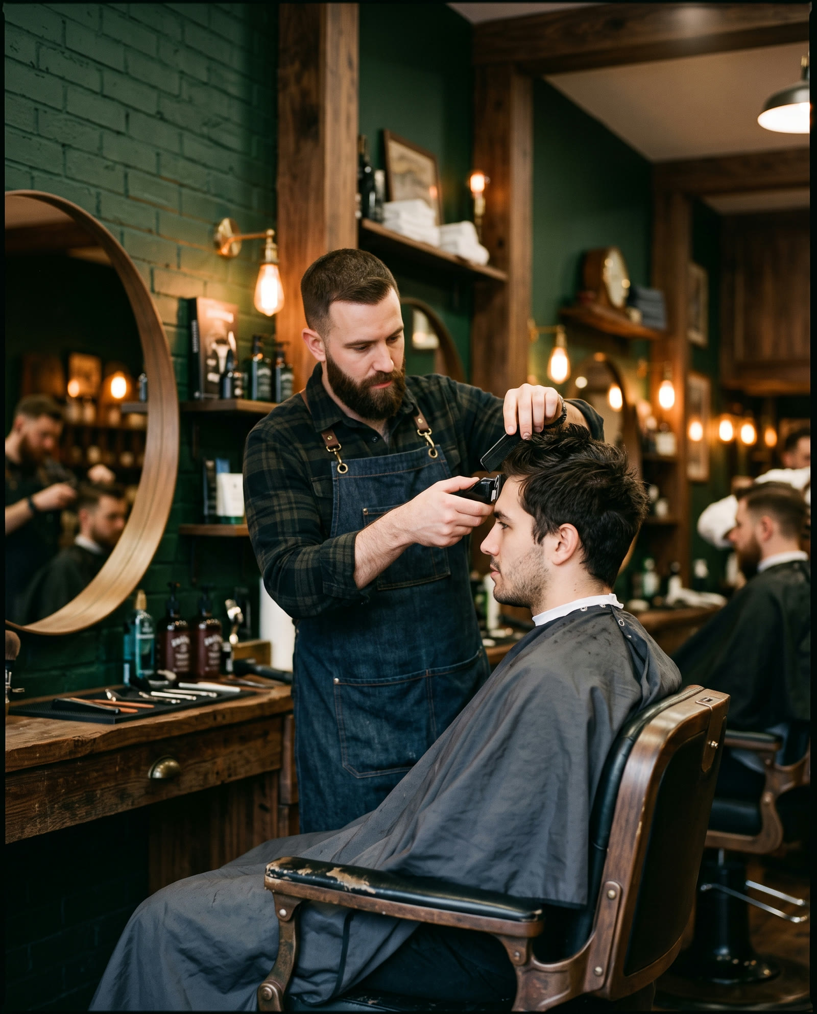 آرایشگر در حال کوتاهی مو در آرایشگاهی شیک